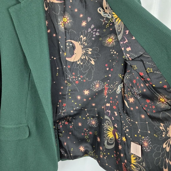 Philosophy Womens Size 6 Green Waffle Knit Celestial Print Lined Blazer Jacket - Picture 8 of 13